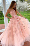 Spaghetti Straps Prom Dresses Long Tulle Lace Appliques Ball Gowns for Women