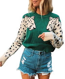 Women's Sweaters Casual Leopard Printed Patchwork Long Sleeves Knitted Pullover Cropped Sweater Tops