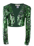 Womens Shiny Sequin Long Sleeve Glitter Cropped Blazer Bolero Shrug | Original Brand