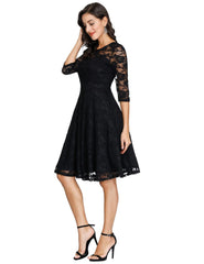 Pink Ladies Vintage Floral Cocktail Party Wedding Guest A Line Lace Dresses - JASAMBAC