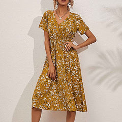 Ladies Summer Casual Short Sleeve V-Neck Floral Dresses Slim Dress UK Size Evening Gowns Work Maxi Dress Party