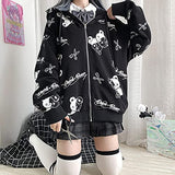Halloween Cartoon Anime Hoodie-Harajuku Gothic Fake Two Piece Pullovers, Women's Casual Cute Japanese Anime Sweatshirts Tops | Original Brand | Women's Cardigan