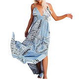 Summer Dresses for Women, Ladies's Summer Fashion Sexy Retro Print High Waist Strapless Strap Dress Party UK Size | Women's Work Dresses