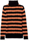 Black Caramel Stripes Women's Fisherman Cable Roll-neck Jumper - Ae Store | Women's Jumpers