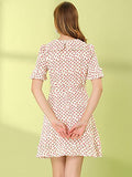 Women's Floral Peter Pan Collar Short Sleeve Belted Flare Ruffle Dress | Original Brand