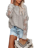 Women Lace Crochet Long Sleeve Crewneck Sweaters Winter Knit Pullover Jumper Tops | Women's Sweaters