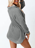 Dokotoo Womens Blouses 2022 Fall Fashion V Neck Long Sleeve Button Down Waffle Knit Tops for Women Casual Loose Solid Jacket Outwear Shacket with Pockets Gray X-Large | Women's Casual Dresses