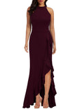 Burgundy Women's High Neck Split Bodycon Mermaid Evening Cocktail Long Dress - WOOSEA | Women's Formal Dresses