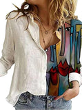 Womens Tops Lapel Vintage Print Shirts Casual Button Up Shirts Work Business Office Blouses | Original Brand | Women's Tops and Blouses