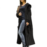 Black Womens Casual Long Sleeve Open Cardigan Warm Hooded Outwear Coat Cable Knit Long Cardigan Sweaters with Pockets - NIUBIA | Women's Cardigan