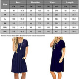 Women Summer Casual Dress Short Sleeve Empire Waist Knee Length Pleated T Shirt Dress with Pocket