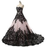 Women's Vintage Gothic Wedding Dress Black Appliques Prom Ball Gowns | Women's Lace Dresses
