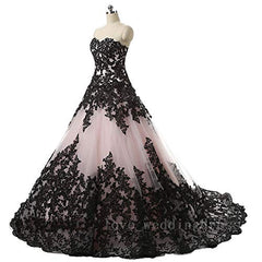 Women's Vintage Gothic Wedding Dress Black Appliques Prom Ball Gowns