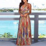 Women Long Dress Sling Print Beach Dress Sexy Backless Maxi Dresses Evening Party Sundress | Original Brand