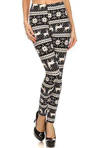 LA12ST Womens Ultra Soft Premium Brushed Christmas Holiday Snowflake Reindeer Leggings Pants