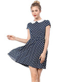 Women's Peter Pan Collar Above Knee Contrast Polka Dots Dress