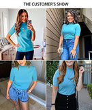 LIYOHON Womens Tops Dressy Casual Fall Cute Tops Mock Turtleneck Business White T Shirts Turquoise-M | Women's Casual Dresses