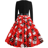 Women's Christmas Print V-Neck Long-Sleeved Dress, Autumn and Winter Skirt, Suitable for Christmas Parties, Dinners, Dates | Original Brand | Women's Casual Dresses
