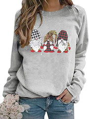 Gnomes Christmas Sweatshirt Women Leopard Plaid Gnome Graphic Shirt Casual Long Sleeve Crewneck Pullover Tops