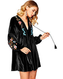 Women A-Line Knitting Loose Length Sleeve Casual Dresses V Neck Embroidery Party Short Dress Dress | Original Brand