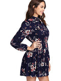 Women's Mock Neck Long Sleeve Floral Print Ruffle Short Dress