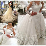 Vintage Lace Long Sleeve Wedding Dress for Bride 2020 Beads Mermaid Bridal Dresses Detachable Train | Women's Formal Dresses