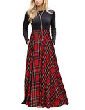 Women's Plaid Long Sleeve Empire Waist Full Length Maxi Dress