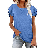 Women's Ruffle Sleeve Tops Summer Casual Blouse Crew Neck Solid Cute Tunic Shirt Rolled Sleeve Side Split Summer Tops Casual | Original Brand | Women's Tops and Blouses