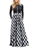 MEROKEETY Women's Plaid Long Sleeve Empire Waist Full Length Maxi Dress