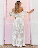 Womens Casual Off Shoulder Maxi Dress White Lace Sleeve Beach Dresses