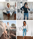 BTFBM Women Long Sleeve V Neck Button Up Solid Tops Blouses Trendy Slim Fit Lace Sleeves Ribbed Knit Casual Shirts Tunic (Solid Dark Grey Blue, Medium) | Women's Casual Dresses
