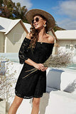 Women's Casual Off Shoulder Lace Shift Loose Mini Dress With 3/4 Sleeve | Women's Evening Gowns