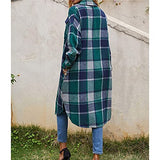 Green Ladies Casual Wool Blend Long Plaid Shirt Jacket Button Down Pocketed Shirt Shacket - Ainangua Womens Fall Fashion | Women's Coat & Jacket