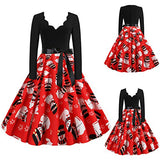 Women's Christmas Print V-Neck Long-Sleeved Dress, Autumn and Winter Skirt, Suitable for Christmas Parties, Dinners, Dates | Original Brand | Women's Casual Dresses