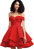 Red Off Shoulder Short Prom Dress Satin Homecoming Dresses for Teens A Line Cocktail Party Gowns Mini Dress - Homdor | Women's Cocktail Dresses