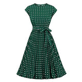 Wellwits Women's Polka Dots Cap Sleeves Pleated Vintage Dress