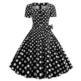 Party Ladiess A Line Flare Vintage Dress Bowknot Prom Short Sleeve Polka Dot Printing Party Dress for Special Occasions UK Size S-5XL | Original Brand