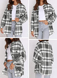 Women's Flannel Plaid Shirts Long Sleeve Button Down Chest Pocketed Shirt Blouses Tops Shacket 6017 Grey Large | Women's Casual Dresses