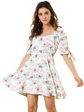 Women's Floral Printed Neck Puff Sleeve Fit and Flare A-Line Mini Dress | Original Brand