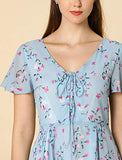 Women's Floral Flouncing Sleeve A-line Lace-up V-Neck Chiffon Dress