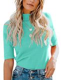 LIYOHON Womens Tops Dressy Casual Fall Cute Tops Mock Turtleneck Business White T Shirts Mint Blue-M | Women's Casual Dresses
