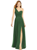 Green One Shoulder Chiffon Bridesmaid Dresses with Slit Maxi Long Formal Dresses for Women Party - XYAYE | Women's Formal Dresses
