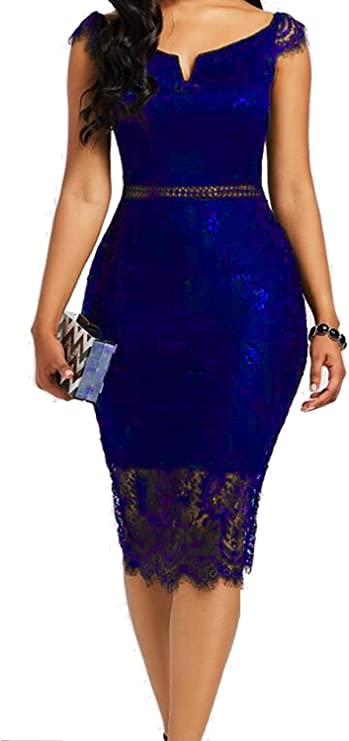 Royal Women's Elegant Floral Lace Bodycon Cocktail Lace Dress - ALLANDWELL | Women's Cocktail Dresses