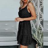 Ladies Dress Casual Solid Sleeveless Sling Round Neck Bandage Short Dress UK Size Evening Gowns Work Maxi Dress | Women's Work Dresses