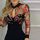 Wedding Guest Dresses For Women Sexy See Through Long Sleeve Slit Ruffles Hem Floral Slim Lace Bodycon Cocktail Dress | Women's Casual Dresses