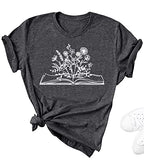 Book Lovers T-Shirt Teacher Shirts Womens Wildflower Open Book Graphic Tees Causal Soft Shirts Tops | Original Brand