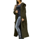 Army Green Womens Casual Long Sleeve Open Cardigan Warm Hooded Outwear Coat Cable Knit Long Cardigan Sweaters with Pockets - NIUBIA | Women's Cardigan