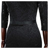 Women's Retro Floral Lace V Neck Bow Design Slim Party Dress | Women's Cocktail Dresses