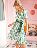 Women's Flowy Dress Hawaiian Tropical Leaves Flutter Sleeve Chiffon Dresses | Original Brand