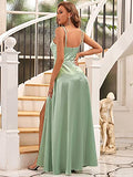 Women's Maxi Spaghetti Straps Side Slit Bridesmaid Dresses  - Sara Clothes